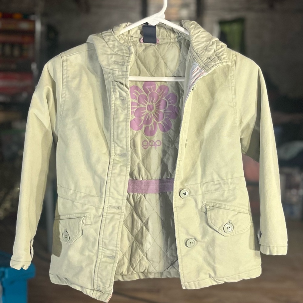 Gap Kids light green canvas double layered button down coat Girls size S (5-6)